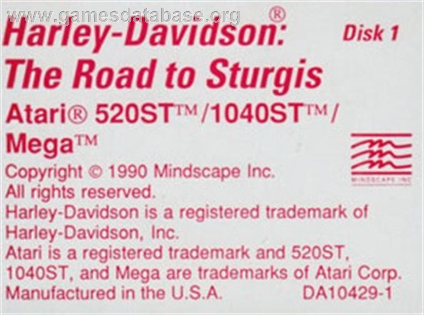 Harley-Davidson: The Road to Sturgis - Atari ST - Artwork - Cartridge Top