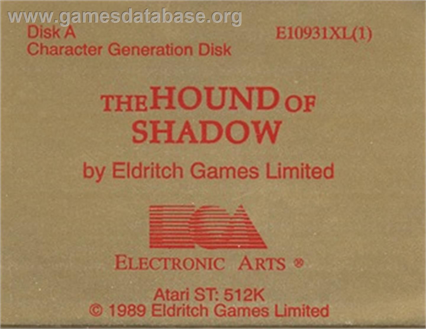 Hound of Shadow - Atari ST - Artwork - Cartridge Top