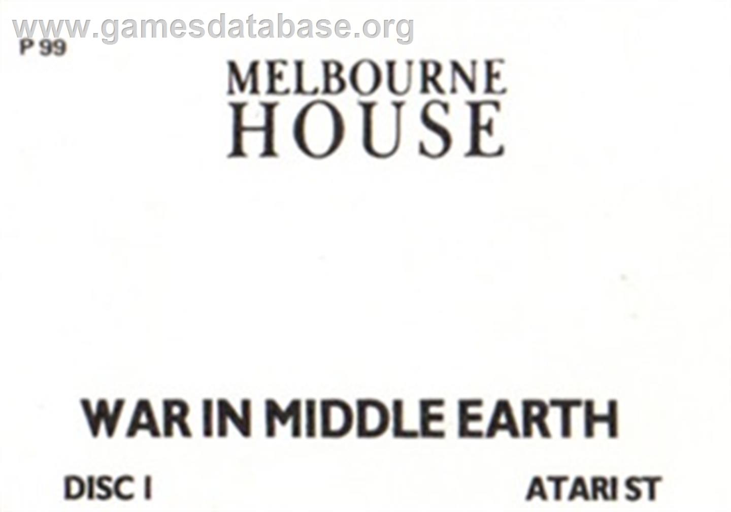 J.R.R. Tolkien's War in Middle Earth - Atari ST - Artwork - Cartridge Top