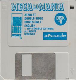 Artwork on the Disc for Mega lo Mania on the Atari ST.