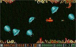 In game image of Blood Money on the Atari ST.