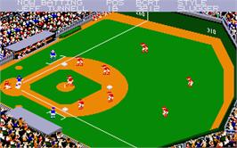 In game image of Championship Baseball on the Atari ST.