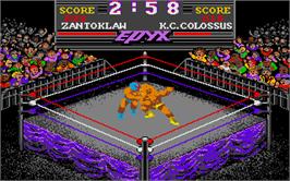 In game image of Championship Wrestling on the Atari ST.