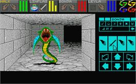 In game image of Dungeon Master on the Atari ST.
