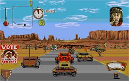 In game image of Moonshine Racers on the Atari ST.