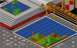 In game image of Populous on the Atari ST.