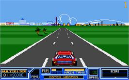 In game image of Road Blasters on the Atari ST.