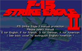Title screen of F-15 Strike Eagle 2 on the Atari ST.