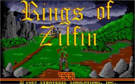 Title screen of Rings of Zilfin on the Atari ST.