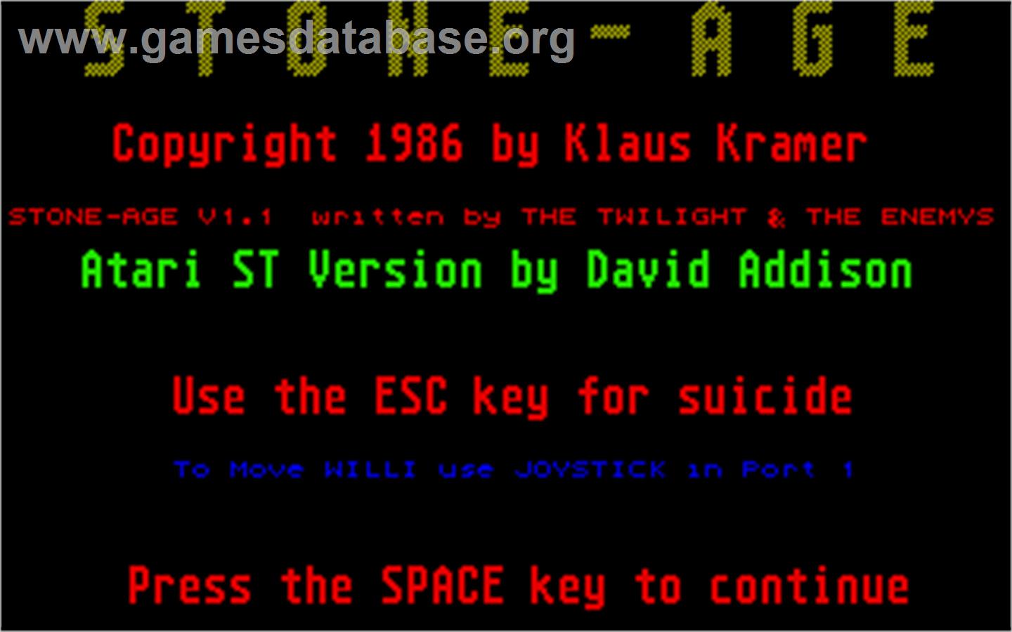 Stoneage - Atari ST - Artwork - Title Screen