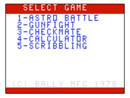 Title screen of Astro Battle on the Bally Astrocade.