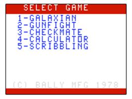 Title screen of Galaxian on the Bally Astrocade.