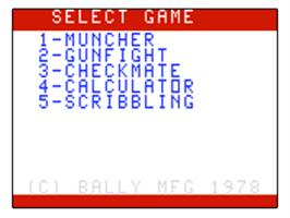 Title screen of Muncher on the Bally Astrocade.