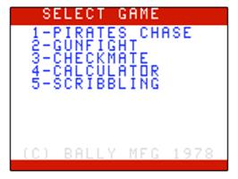 Title screen of Pirate's Chase on the Bally Astrocade.