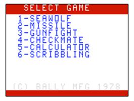 Title screen of Seawolf on the Bally Astrocade.