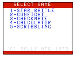 Title screen of Star Battle on the Bally Astrocade.