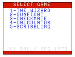 Title screen of Wizard of Wor on the Bally Astrocade.