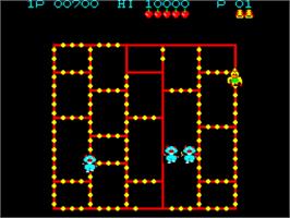 In game image of Amidar on the Casio PV-1000.