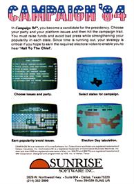 Box back cover for Campaign '84 on the Coleco Vision.