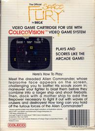 Box back cover for Space Fury on the Coleco Vision.
