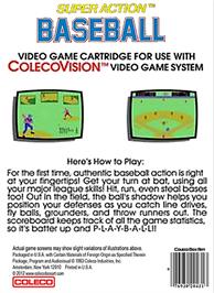 Box back cover for Super Action Baseball on the Coleco Vision.