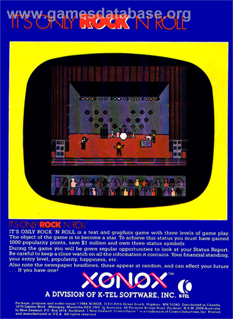 It's Only Rock 'n' Roll - Coleco Vision - Artwork - Box Back