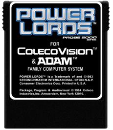 Cartridge artwork for Power Lords: Quest for Volcan on the Coleco Vision.