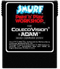 Cartridge artwork for Smurf: Paint 'n' Play Workshop on the Coleco Vision.