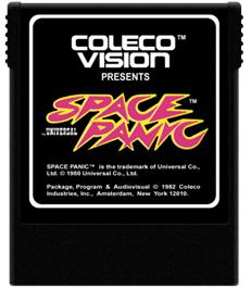 Cartridge artwork for Space Panic on the Coleco Vision.