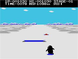 In game image of Antarctic Adventure on the Coleco Vision.