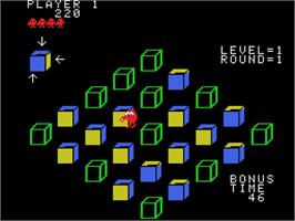 In game image of Q*bert's Qubes on the Coleco Vision.