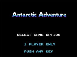 Title screen of Antarctic Adventure on the Coleco Vision.