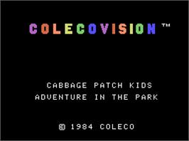 Title screen of Cabbage Patch Kids Adventures in the Park on the Coleco Vision.
