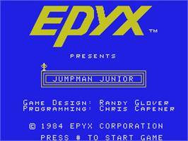 Title screen of Jumpman Junior on the Coleco Vision.