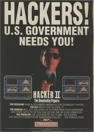 Advert for Hacker II: The Doomsday Papers on the Commodore 64.