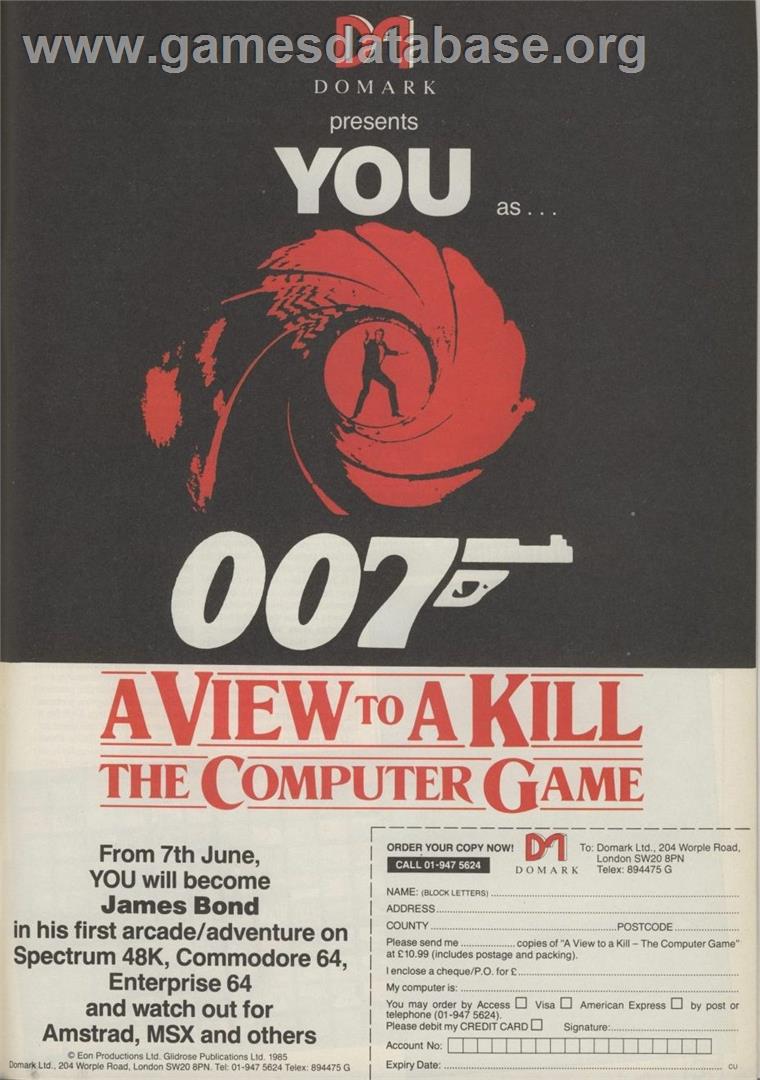 A View to a Kill - Amstrad CPC - Artwork - Advert