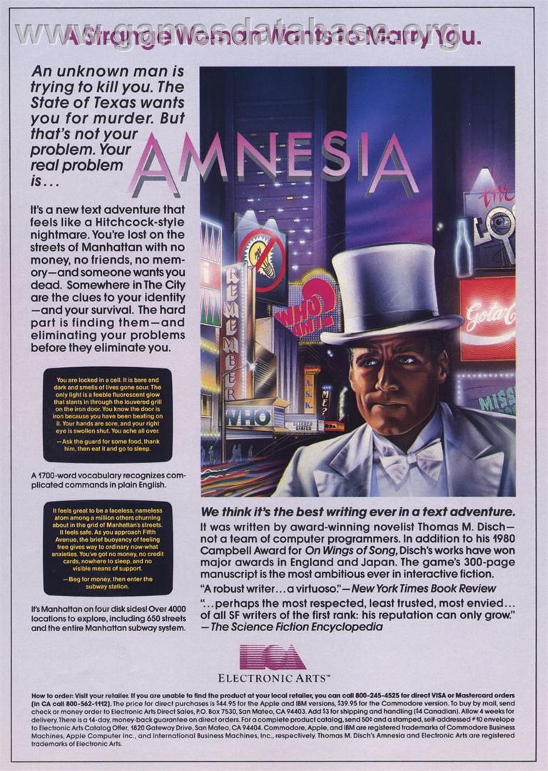 Amnesia - Commodore 64 - Artwork - Advert