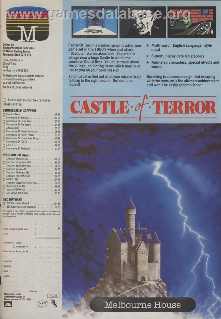 Castle of Terror - Commodore 64 - Artwork - Advert