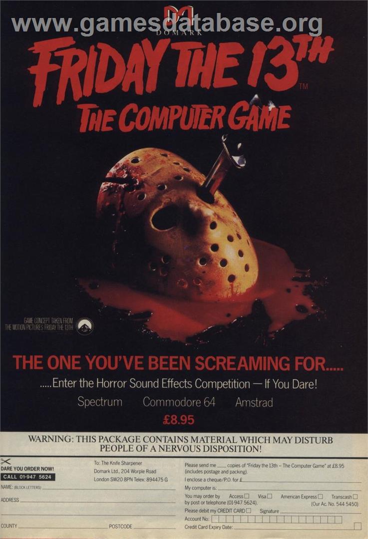 Friday the 13th - Amstrad CPC - Artwork - Advert