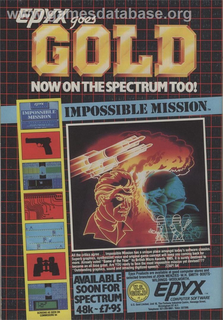 Impossible Mission - Atari 7800 - Artwork - Advert