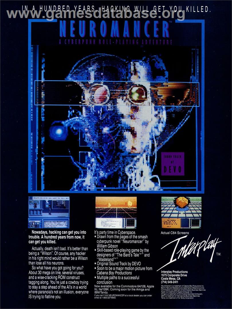Neuromancer - Microsoft DOS - Artwork - Advert