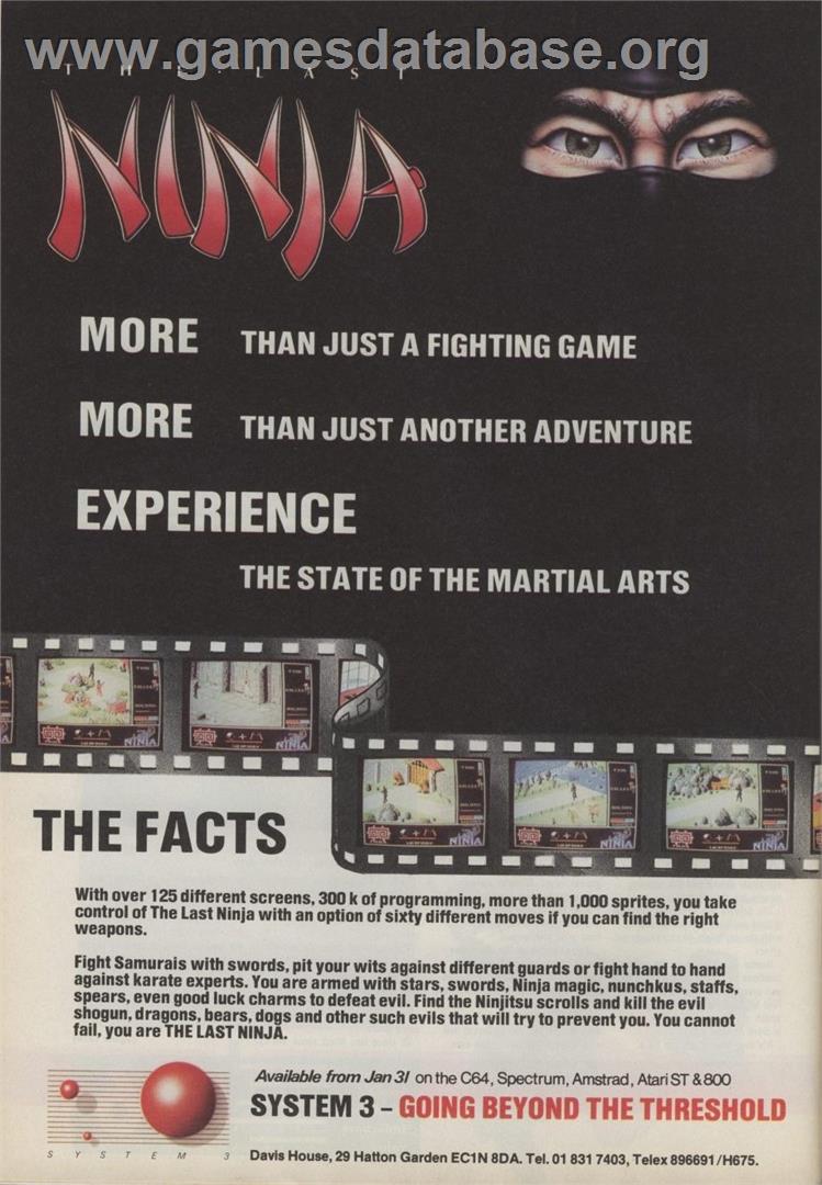 Ninja - Sega Master System - Artwork - Advert