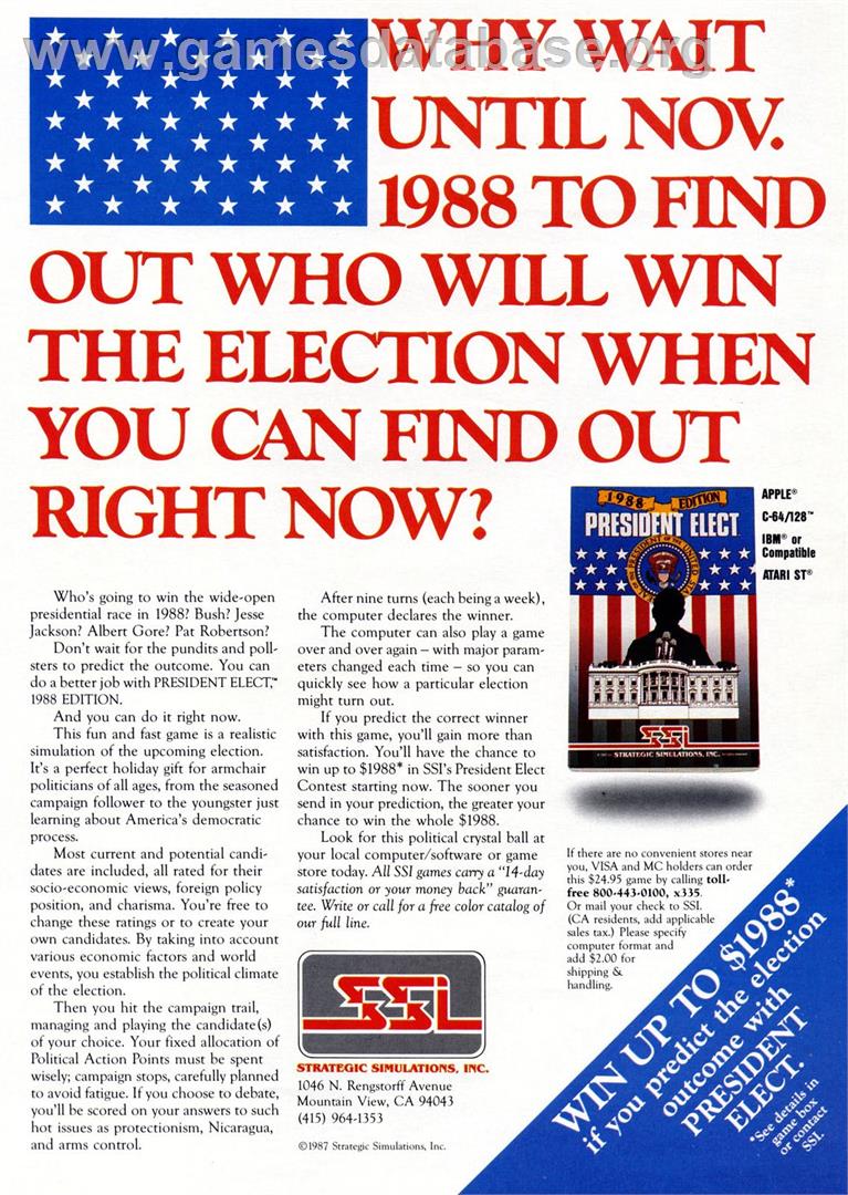 President Elect: 1988 Edition - Apple II - Artwork - Advert