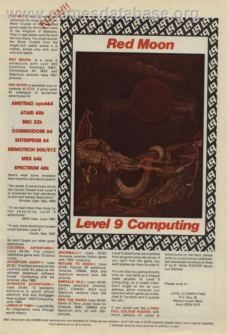Red Moon - Atari 8-bit - Artwork - Advert