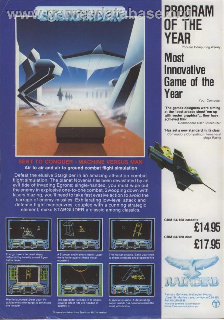Starglider - Commodore Amiga - Artwork - Advert
