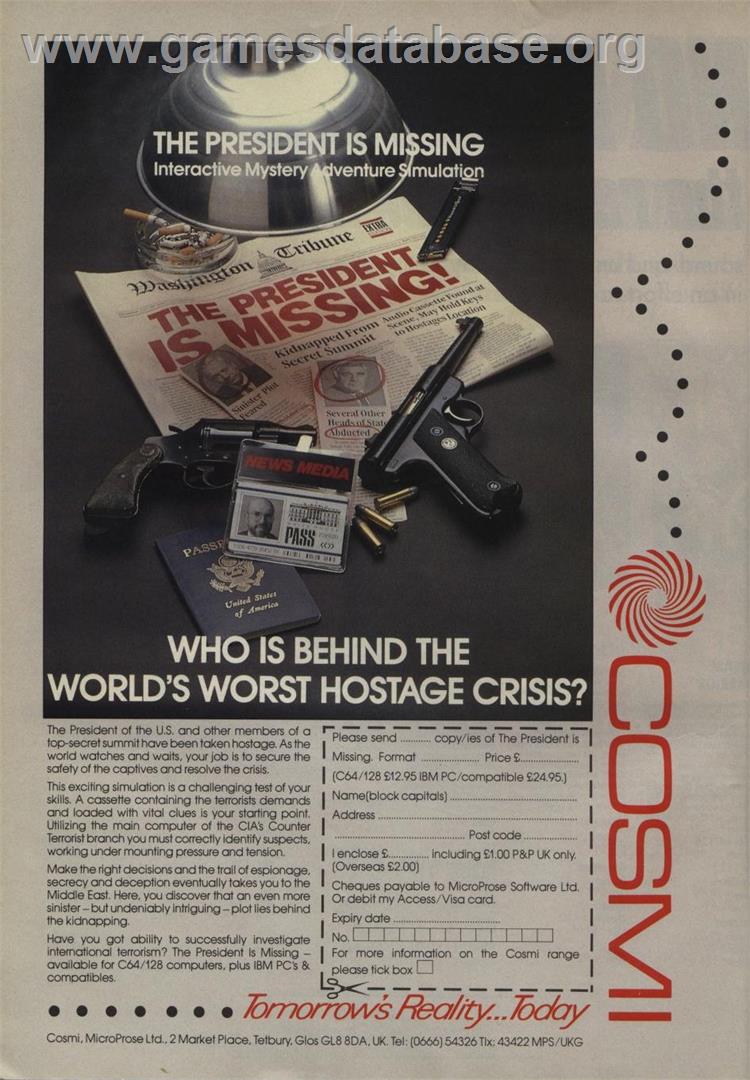 The President is Missing - Commodore 64 - Artwork - Advert
