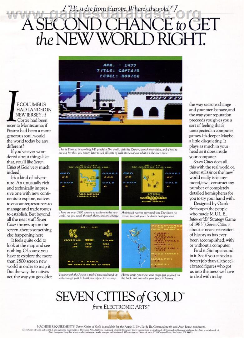 The Seven Cities of Gold - Microsoft DOS - Artwork - Advert