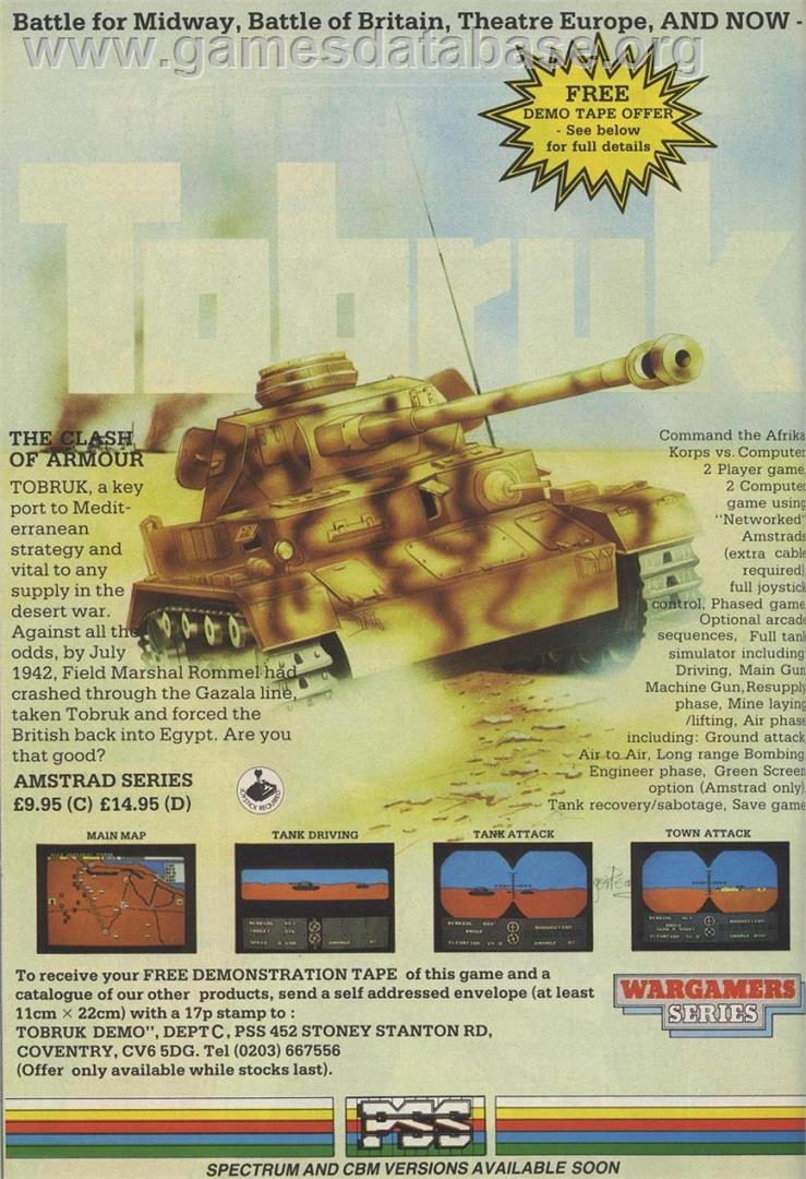 Tobruk: The Clash of Armour - Commodore 64 - Artwork - Advert