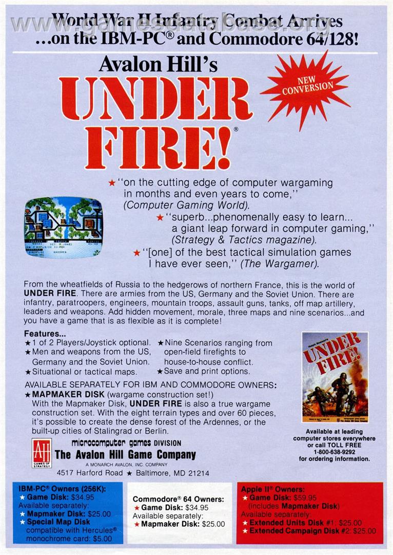 Under Fire - Commodore 64 - Artwork - Advert