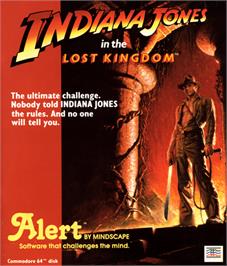 Box cover for Indiana Jones in the Lost Kingdom on the Commodore 64.
